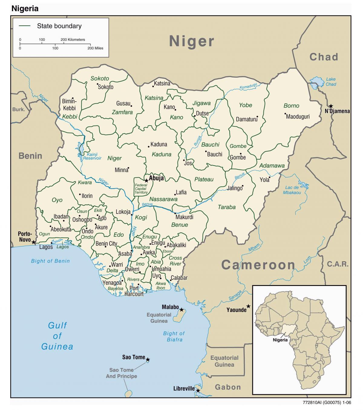 χάρτης της νιγηρίας με πόλεις