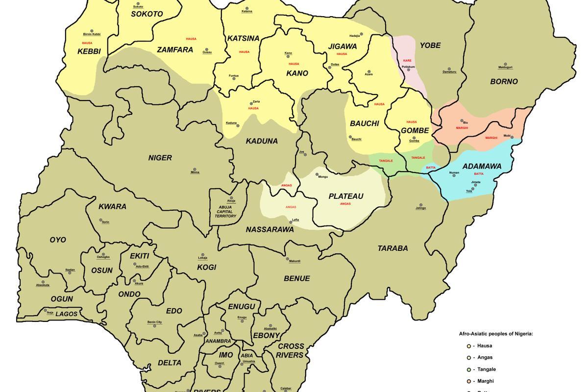 χάρτης της νιγηρίας με 36 μέλη
