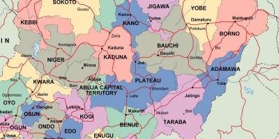 Χάρτης της νιγηρίας με τα κράτη και τις πόλεις