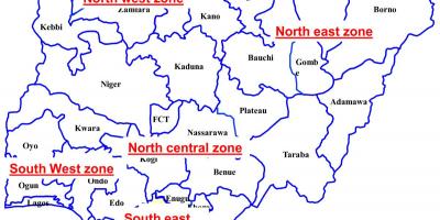 Χάρτης της νιγηρίας, δείχνει έξι γεωπολιτικές ζώνες