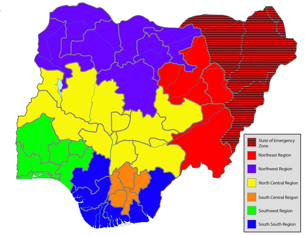 χάρτης της νιγηρίας, που δείχνει όλα τα μέλη