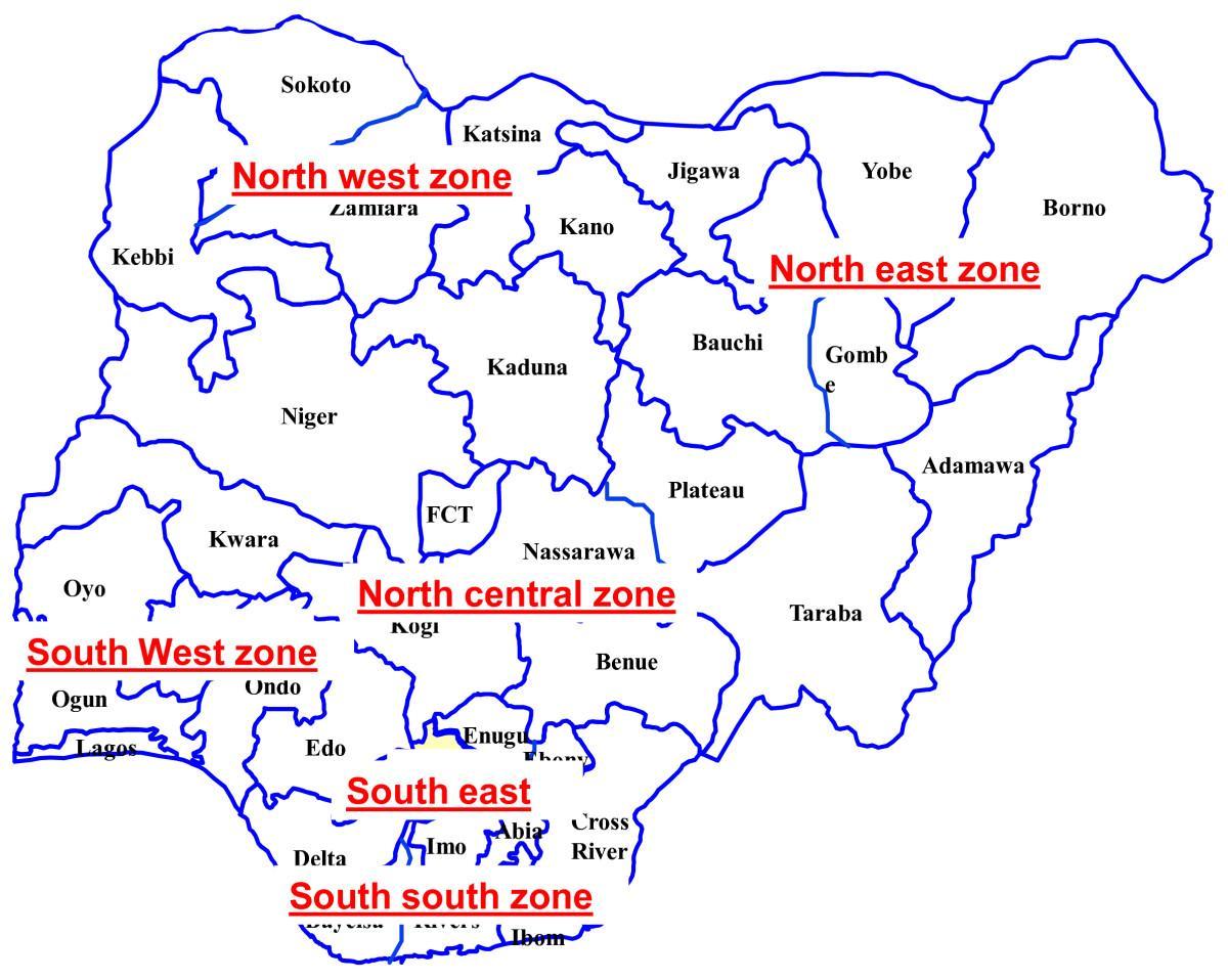 ο χάρτης της νιγηρίας, δείχνει τα 36 μέλη