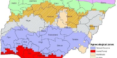Σχεδιάστε το χάρτη της νιγηρίας, που δείχνει τις ζώνες βλάστησης