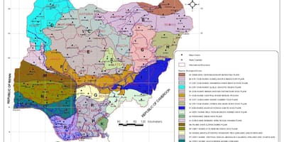 Χάρτης της νιγηρίας που δείχνουν διαφορετικές ζώνες βλάστησης