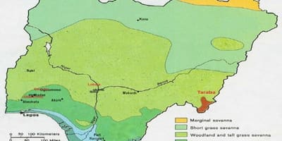 Χάρτης της νιγηρίας, που δείχνει τη βλάστηση